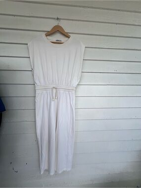 Zara Cream Midi Dress with Drawstring Waist